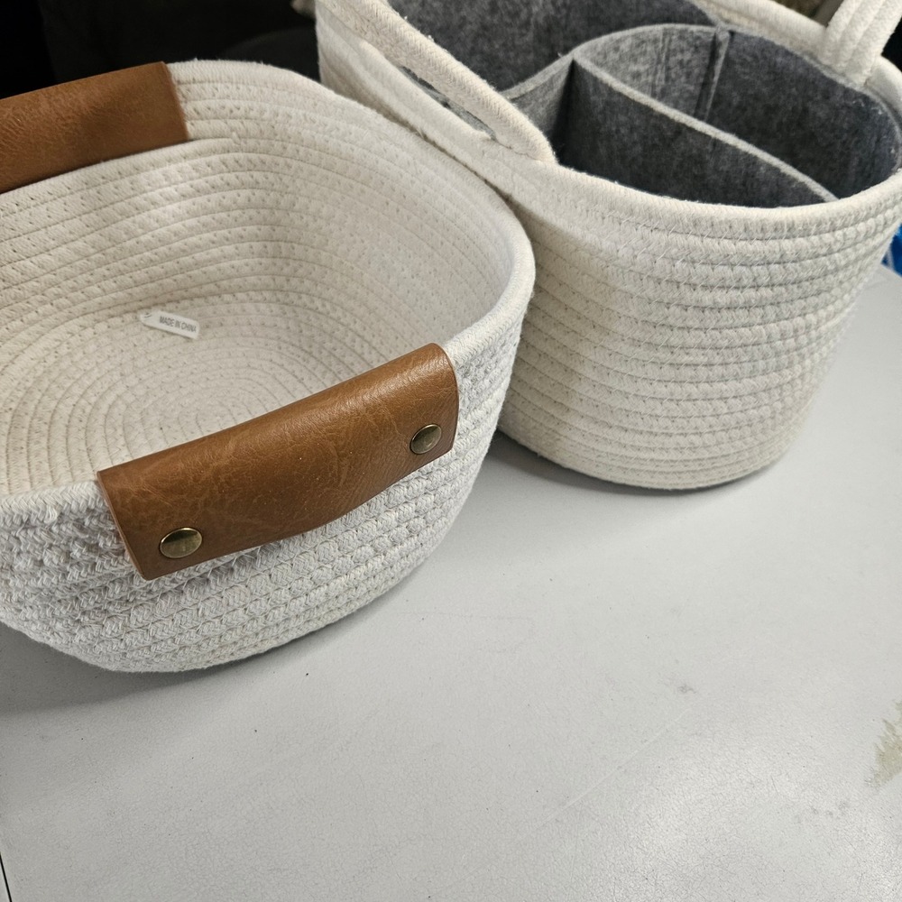Woven Cotton Rope Baskets Set of 2 Cream Diaper Caddy Nursery Storage Organizer